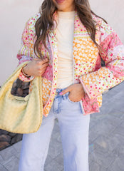 Pink Floral Patchwork Print Quilted Jacket