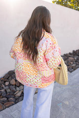 Pink Floral Patchwork Print Quilted Jacket