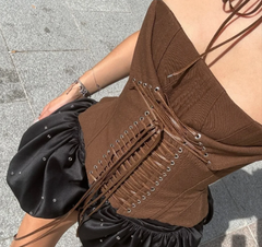 Brown Corset Lace Up Top