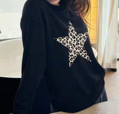 Black Leopard Star Print Sweatshirt