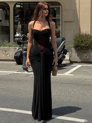 Sheer Patchwork Wrap Tie Up Maxi Dress