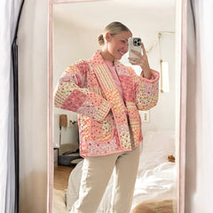 Pink Floral Patchwork Print Quilted Jacket