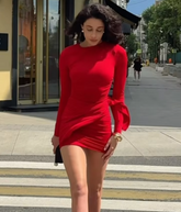Bodycon Long Sleeve High Ruched Side Mini Dress