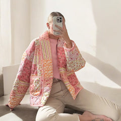 Pink Floral Patchwork Print Quilted Jacket