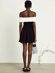 Ribbed Off-Shoulder Diamond Bow Dress