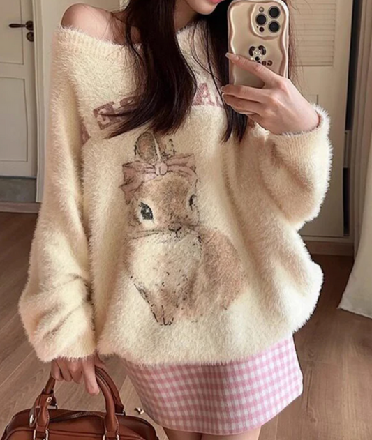 Rabbit Print Plush Sweater
