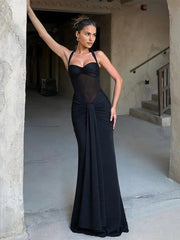 Sheer Patchwork Wrap Tie Up Maxi Dress