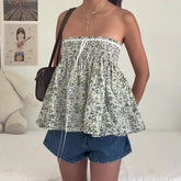 Smocked Flower Print Babydoll Tube Top