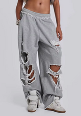 Grey Distressed Holes Sweatpants