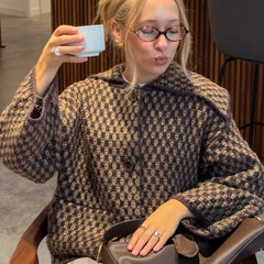 Kniited Pattern Button Up Plaid Cardigan