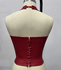 Red Plaid Lace Up Halter Corset Top