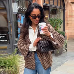 Kniited Pattern Button Up Plaid Cardigan