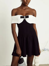 Ribbed Off-Shoulder Diamond Bow Dress