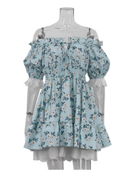 Puff Sleeve Tie Up Elastic Puff Sleeve Mini Dress