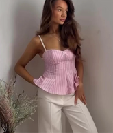 Stripe Sleeveless Pleated Top