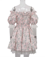 Puff Sleeve Tie Up Elastic Puff Sleeve Mini Dress