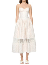 Apricot Floral Print Lacing Up Long Dress