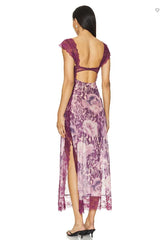 Floral Print Lace Patchwork Cutout V-Neck Midi Dress