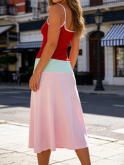 Contrast Color Strappy Solid Midi Dress