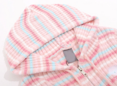 Knit Striped Long Sleeve Zip Hooded Top