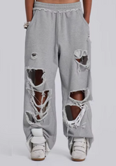 Grey Distressed Holes Sweatpants