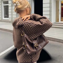 Kniited Pattern Button Up Plaid Cardigan