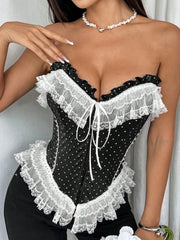 Black Polka Dots Strapless Lace Corset