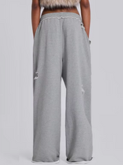 Grey Distressed Holes Sweatpants