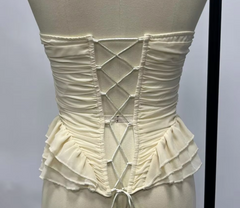 Sheer Ruffle Lace Up Corset Top