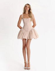 Pink Metal Hook Corset Lace Up Back Bubble Mini Dress