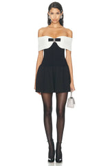 Ribbed Off-Shoulder Diamond Bow Dress