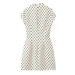 Short Sleeve Lace Up Cut Out Collar Polka Dot Mini Dress