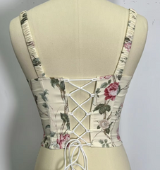 Floral Print Strappy Lace Trim Corset Top