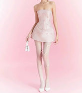 Pink Heart Bow Tube Corset Top and Mini Skirt Set