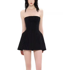 Black Stripe Fitted Waist Mini Dress