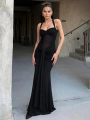 Sheer Patchwork Wrap Tie Up Maxi Dress