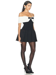 Ribbed Off-Shoulder Diamond Bow Dress