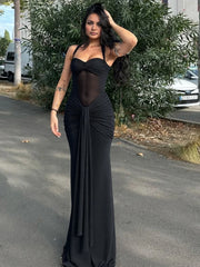Sheer Patchwork Wrap Tie Up Maxi Dress