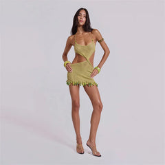 Beading Fringe Knit Crocheted Cover Up Mini Dress