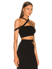 Black Bodycon Cut Out Cropped Top & Midi Skirt Set