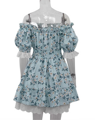 Puff Sleeve Tie Up Elastic Puff Sleeve Mini Dress