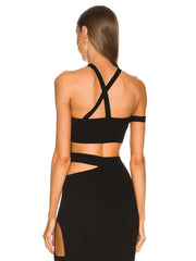 Black Bodycon Cut Out Cropped Top & Midi Skirt Set