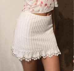 Elastic Waist Wave Rib Lined Knitted Mini Skirt