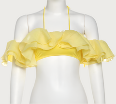 Off Shoulder Ruffle Crop Top - Casual Knit Tank