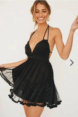 Strappy Mesh V-neck Mini Dress
