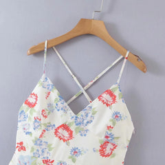 White Floral Print Spaghetti Strap Mini Dress