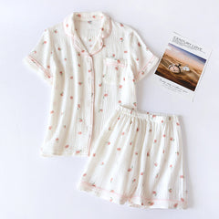 Cotton Peach Print Short-sleeved Shirt And Shorts Pajama Set