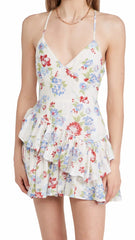 White Floral Print Spaghetti Strap Mini Dress