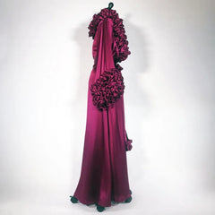 Silk Burgundy Long Sleeve Tiered Ruffles Sleepwear Nightgown Robe