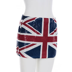 Flag Print Sequin Mini Skirt